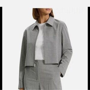 NWT Theory Tailor Stretch Wool Crop Jacket in Black Multi From Nordstrom Sz S